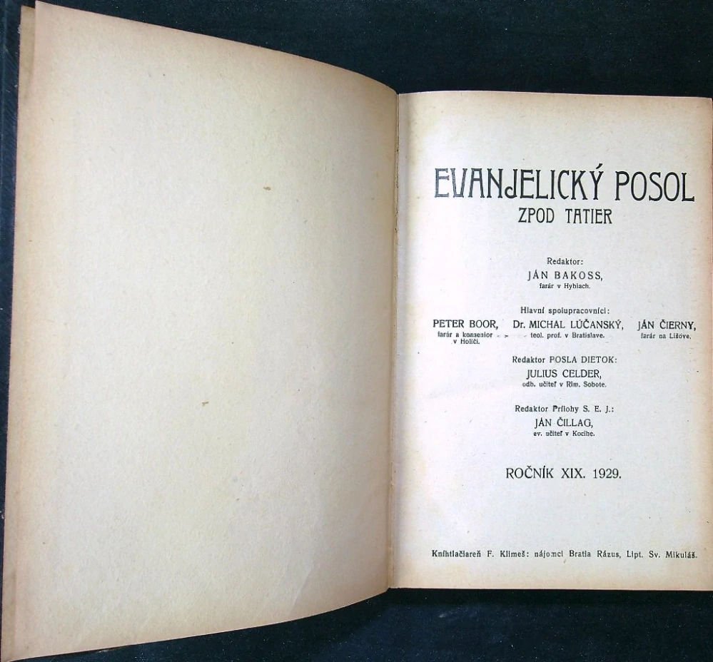 Evanjelický posol zpod Tatier 1929