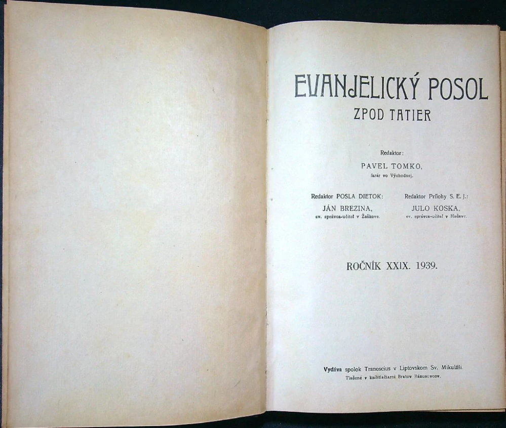 Evanjelický posol zpod Tatier 1939