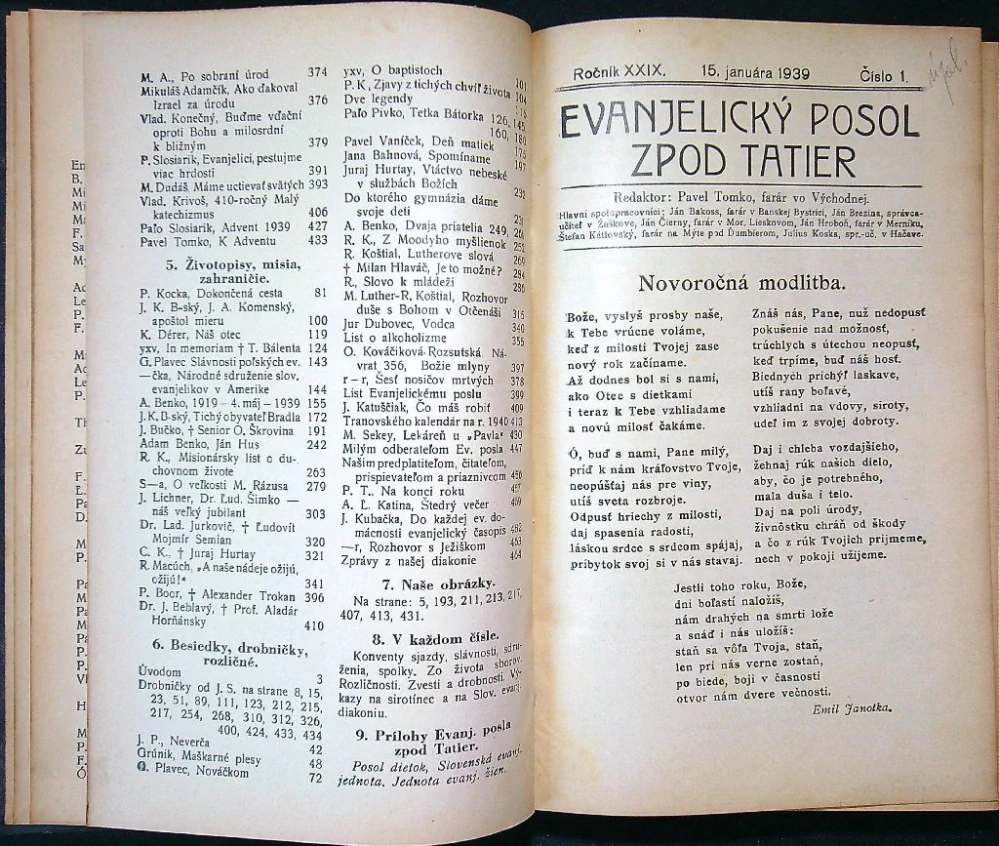 Evanjelický posol zpod Tatier 1939
